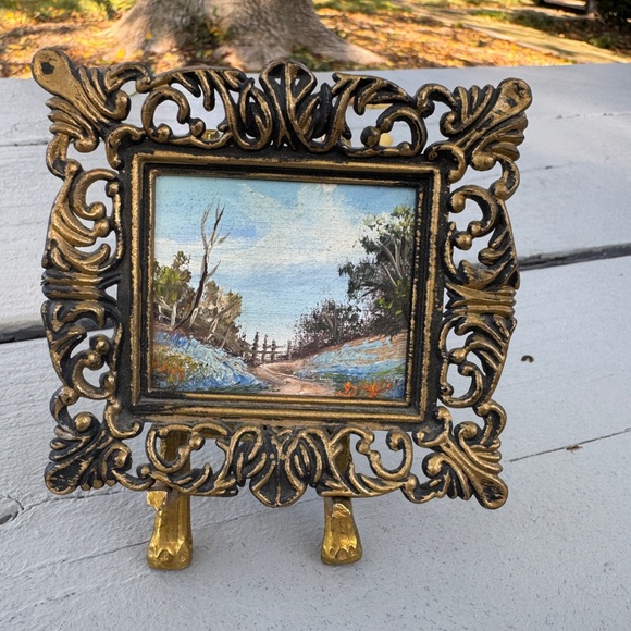 Vintage Miniature Framed Art Print with Ornate Gold-Tone Frame & Stand - Picture 4 of 10